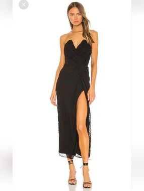 Katie May Come On Home Strapless Swiss Polka Dot Midi Black Dress Size XS
